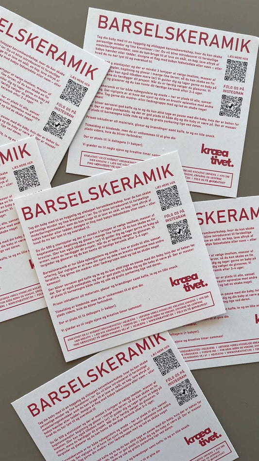 Flyer med info om barselskeramik hos Kræativet