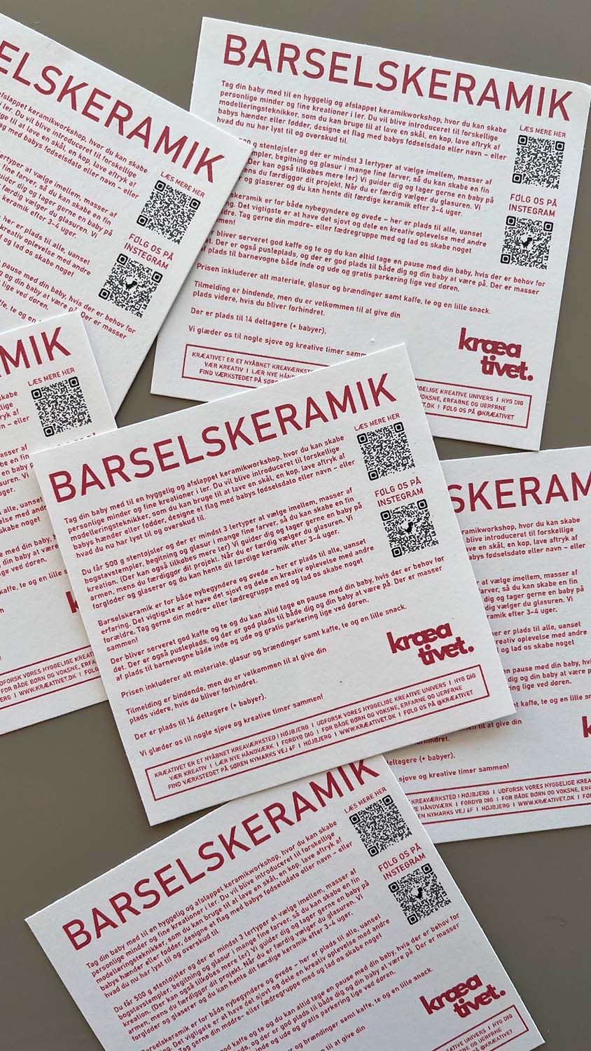 Flyer med info om barselskeramik hos Kræativet