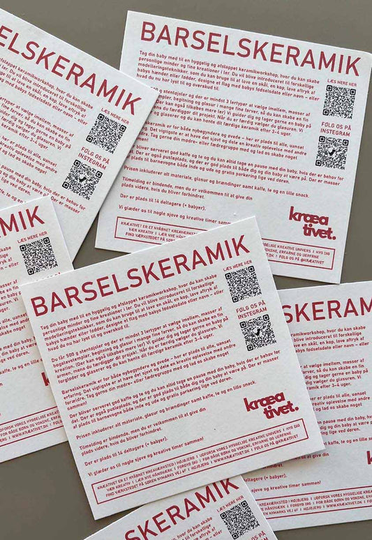 Flyer med info om barselskeramik hos Kræativet